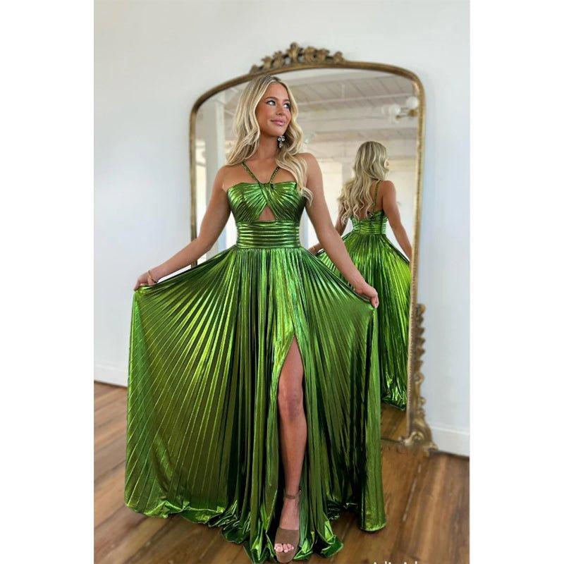 Atractivos vestidos de noche formales largos con tirantes finos y corte en A