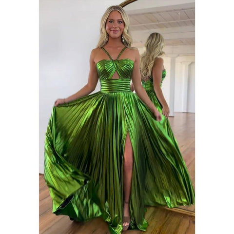 Robe de soirée longue et élégante à bretelles spaghetti et coupe trapèze