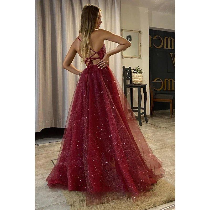 Vestido de fiesta atractivo con escote en V profundo, lentejuelas, elegante falda desmontable 