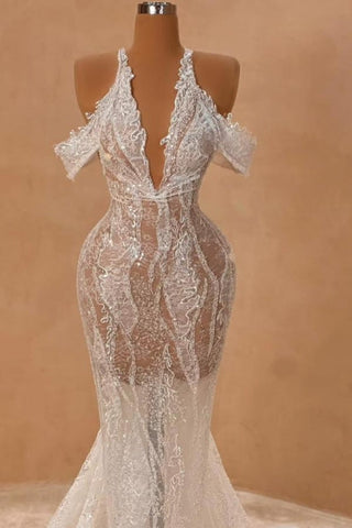 Robe de bal sirène longue et attrayante, ivoire, dos nu, épaules dénudées, fendue sur le devant, avec dentelle