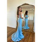 Robe de bal sirène scintillante à col en V et perles