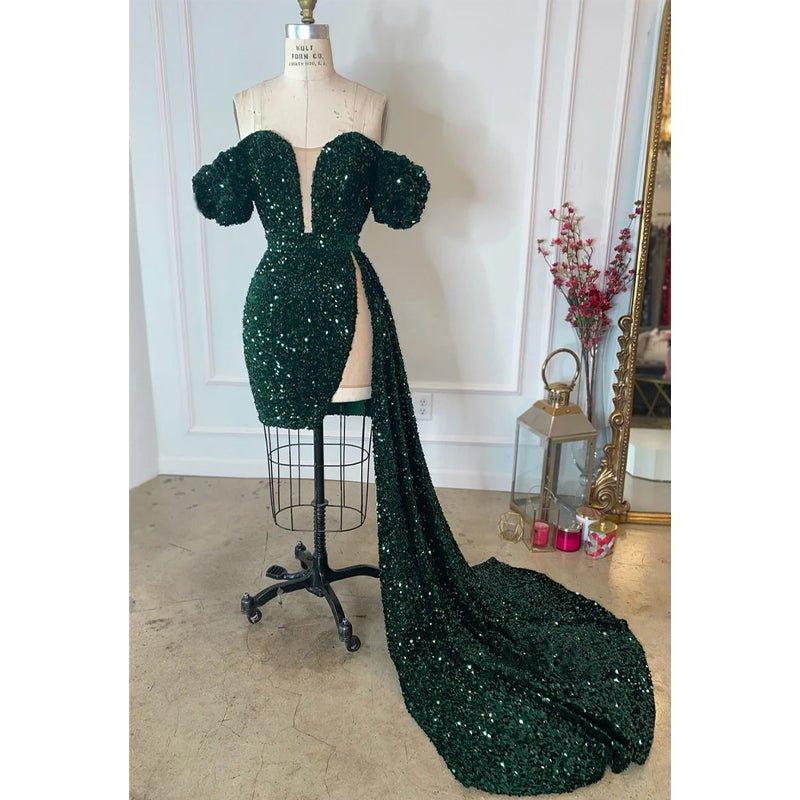 Atractivo vestido de fiesta con escote en V, mangas cortas, lentejuelas y brillantes para chicas negras.
