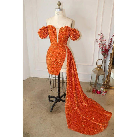 Atractivo vestido de fiesta con escote en V, mangas cortas, lentejuelas y brillantes para chicas negras.