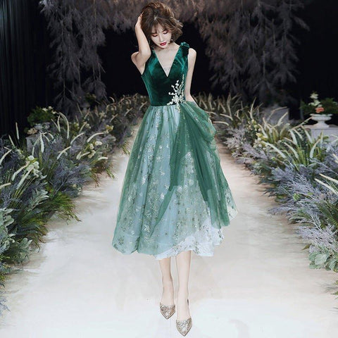 Vestido de noche verde sexy con temperamento de otoño e invierno para mujer