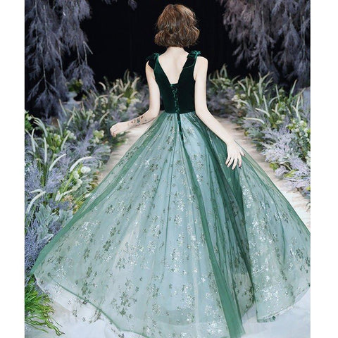 Vestido de noche verde sexy con temperamento de otoño e invierno para mujer