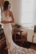 Magnifiques robes de mariée sirène élégantes à dos nu en dentelle, parfaites pour la plage 
