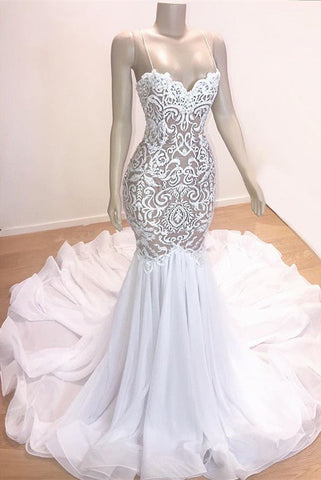 Magnifique robe de bal blanche sirène longue en tulle et dentelle, décolleté cœur