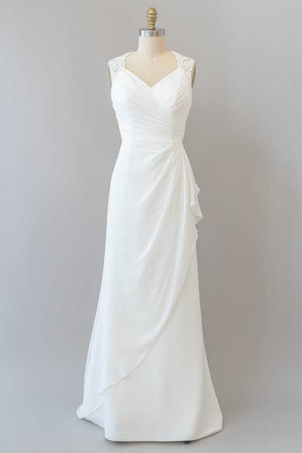 Impresionante vestido de novia largo de corte sirena, encaje y gasa sin espalda