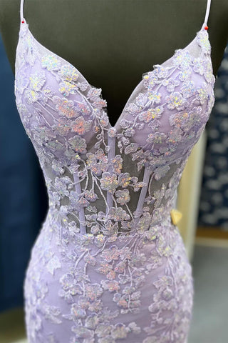 Azenor | Robe de bal sirène vert sauge à fines bretelles et appliques 