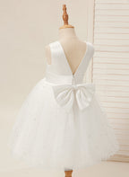 Vestido de princesa/vestido de princesa de satén y tul hasta la rodilla para niña de las flores 