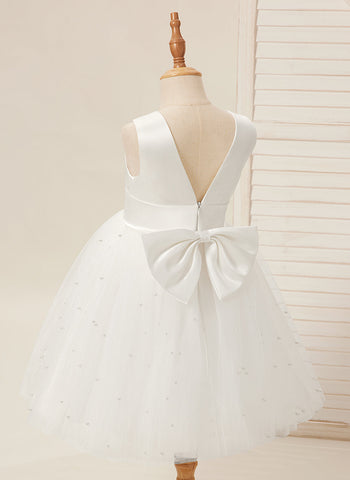 Ball-Gown/Princess Satin Tulle Knee-length Flower Girl Dress