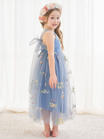 Vestido azul de tul hasta el tobillo, corte en A (2003227598) 