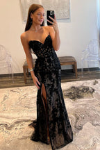 Robe de bal sirène bustier en dentelle avec fente
