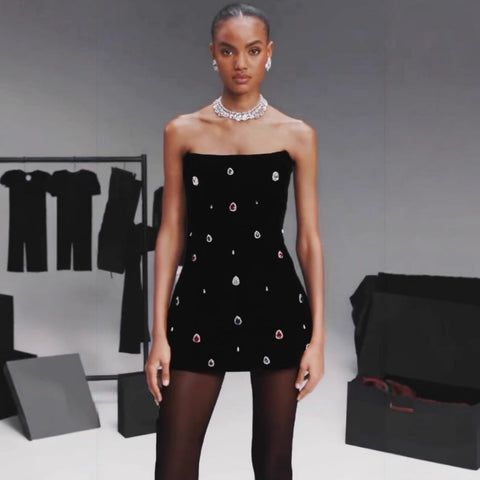 Black Strapless Bandage Prom Dress for Party