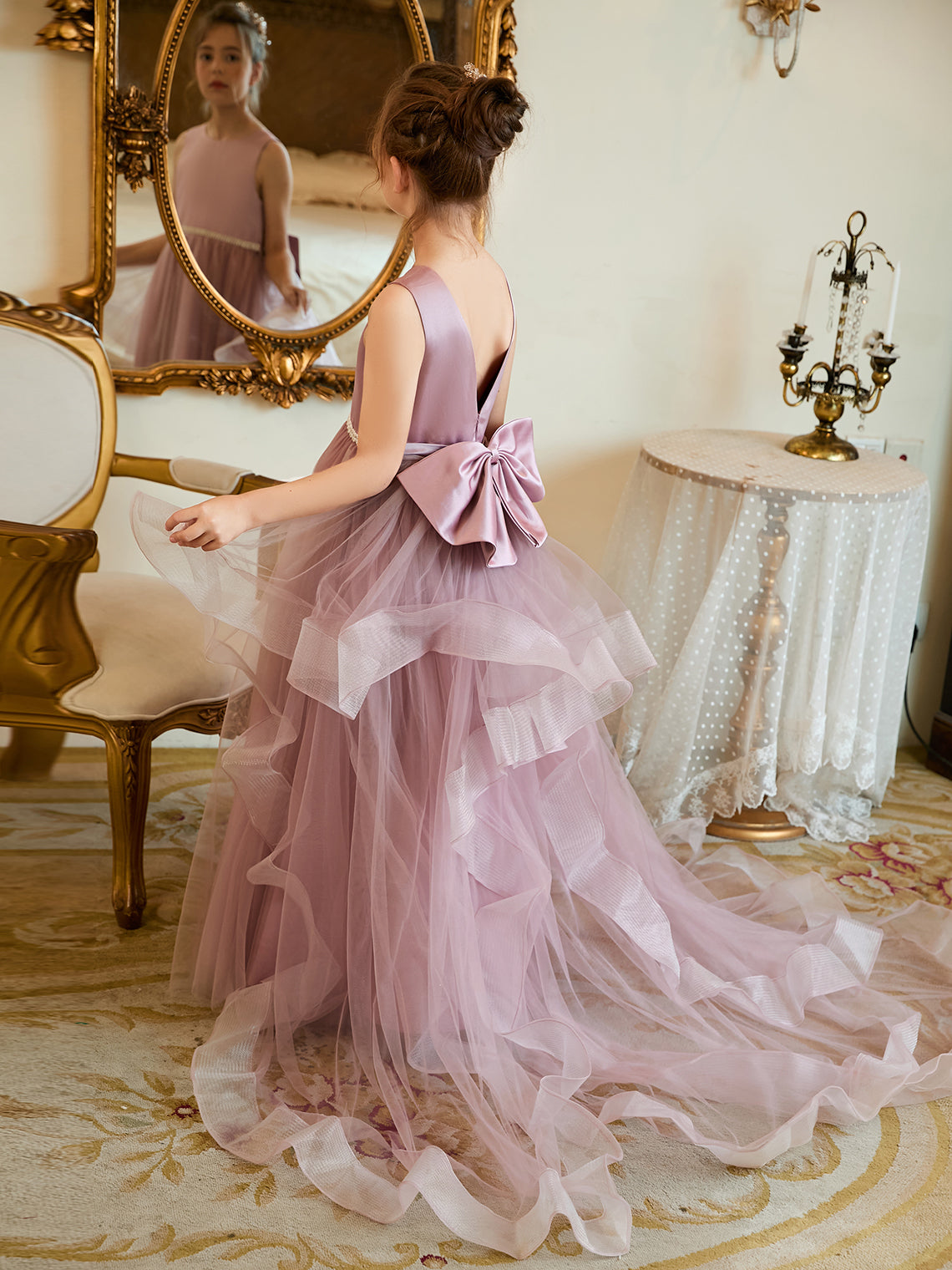 Vestido de princesa/vestido de princesa de satén y tul para niña de las flores 