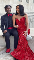 Vestido de noche brillante de sirena con lentejuelas rojas, elegante vestido de gala Y663
