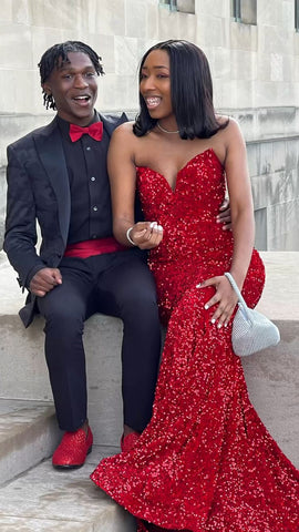 Robe de soirée sirène rouge à paillettes brillantes, robe de cérémonie élégante Y663