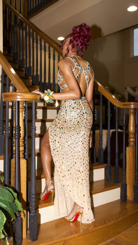 Robe de soirée sirène luxueuse en cristal, fente latérale, robe de soirée sexy Y547