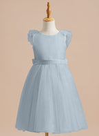 Vestido de niña de las flores de corte A, de satén y tul, hasta la rodilla 
