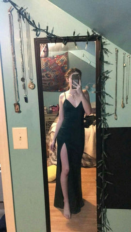 Robe de bal à fines bretelles, col en V et fente latérale, robe de soirée classique fourreau/colonne Y737