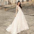 Robes de mariée élégantes à col rond 2023, manches longues en dentelle, coupe trapèze, robe de mariée tendance pour femme, bretelles dos nu.