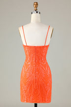 Sparkly Sheath Spaghetti Straps Sequins Corset Homecoming Dress