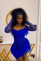 Impresionante vestido de cóctel azul real de tul con cuentas, minivestido de fiesta, vestido de graduación Y7710