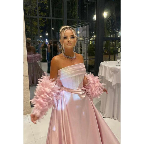 Vestido formal de fiesta, sencillo e informal, sin mangas, con hombros descubiertos y fruncido, de corte A