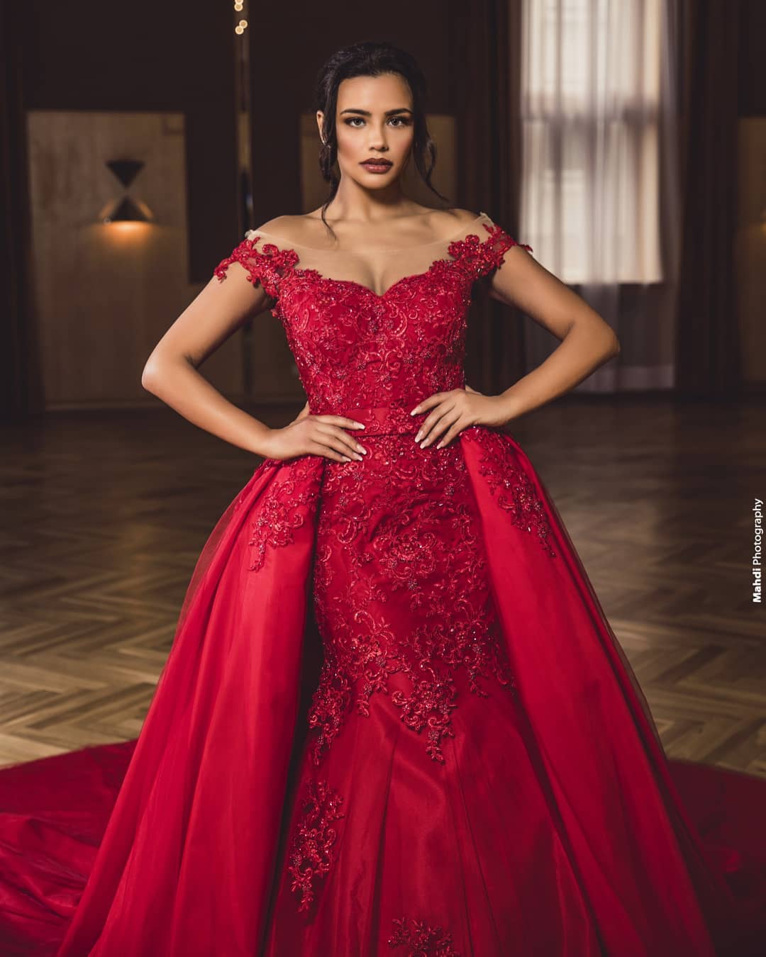 Off-the-Shoulder Prom Dress Lace Appliques With Overskirt