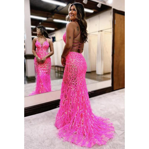 Robe de soirée sirène à paillettes, sexy et scintillante, col en V, bretelles spaghetti