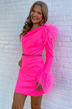 Bodycon One Shoulder   Short Homecoming Dress with Feather