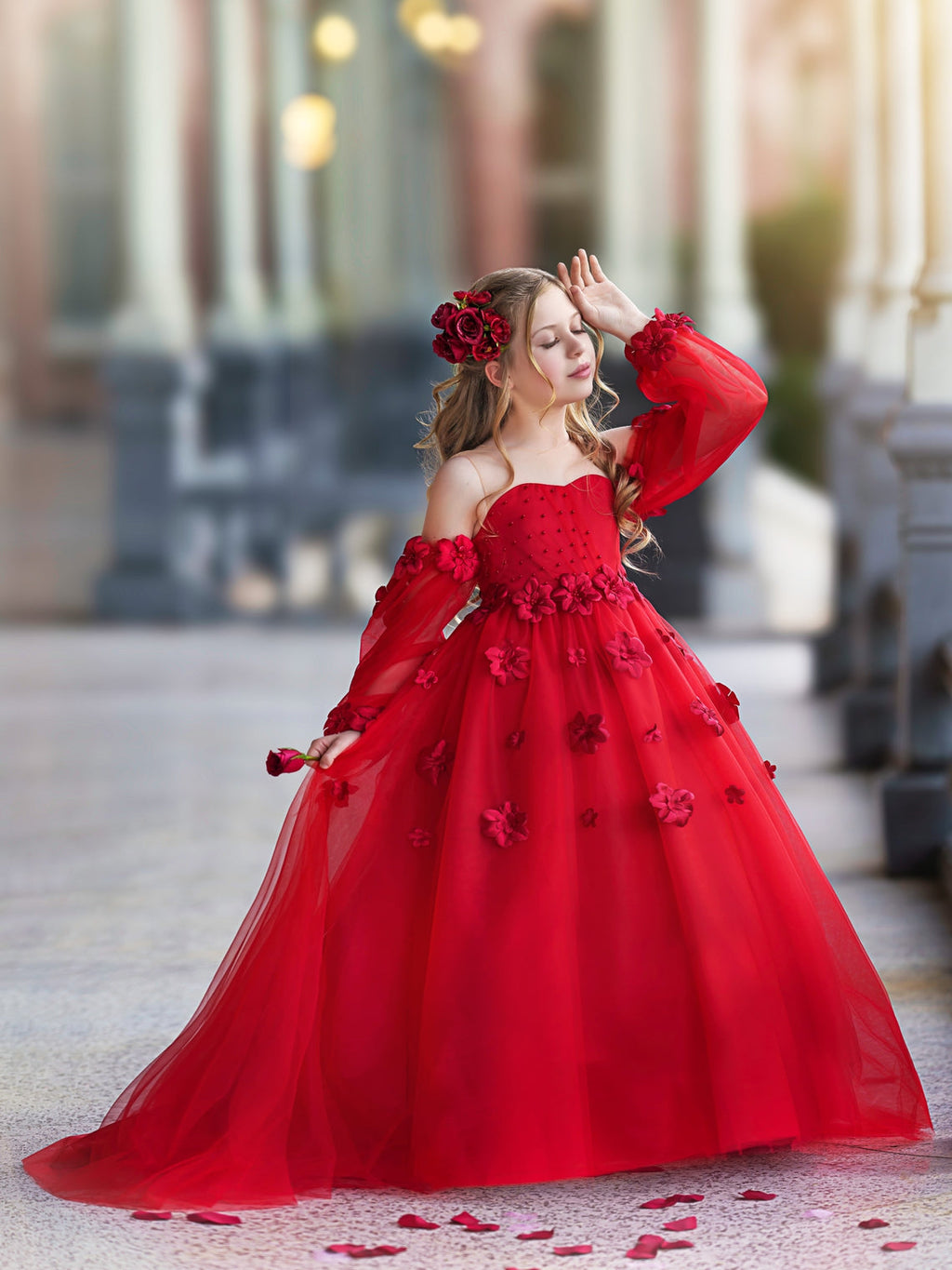 Vestidos de princesa con flores en 3D para niña 