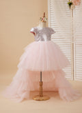 Vestido de princesa/vestido de tul rosa para niña de las flores de cumpleaños 