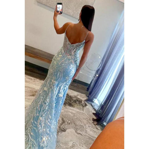 Robe de soirée sexy à col en V et bretelles, entièrement fleurie, à paillettes, longueur au sol