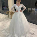Robe de mariée romantique à col en V 2022, ornée d'appliques en dentelle et de tulle, manches longues, dos nu, sur mesure.