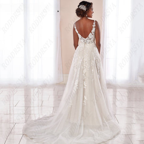 Boho Wedding Dresses Spaghetti Straps A-Line Applique Bride Gowns Sexy Backless Sleeveless Tulle robe de mariée