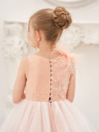 Vestido de princesa rosa para niña de las flores, estilo gala/con cola de tul. 