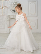 Vestido de princesa/vestido de tul hasta el suelo para niña de las flores de la primera comunión 