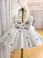 Floral Embroidery Sequins Tulle Knee-length Pink Baby Girl Dress