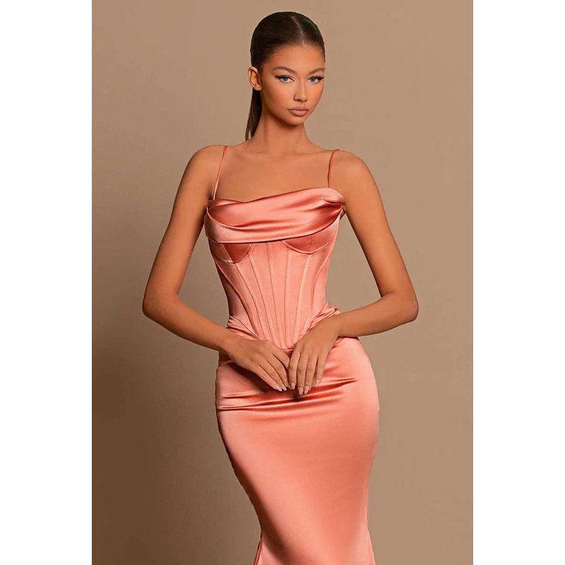 Robe de soirée longue sirène à bretelles spaghetti