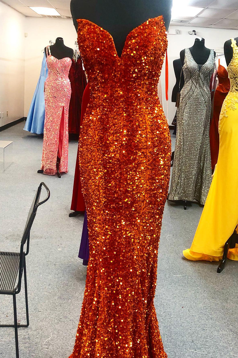 Strapless Sequins Fuchsia Mermaid Prom Dress