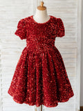 Vestido burdeos de terciopelo con lentejuelas hasta la rodilla (2003227629) 