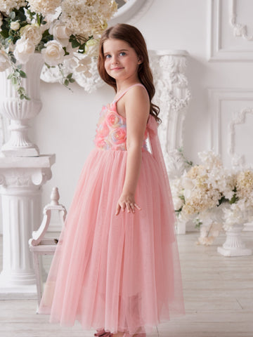 Vestido de bebé niña con lazo de tul y aplique floral en 3D de la colección Jardín Encantado 