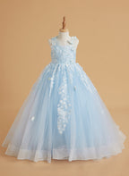 Vestido de princesa rosa para niñas con apliques de encaje 