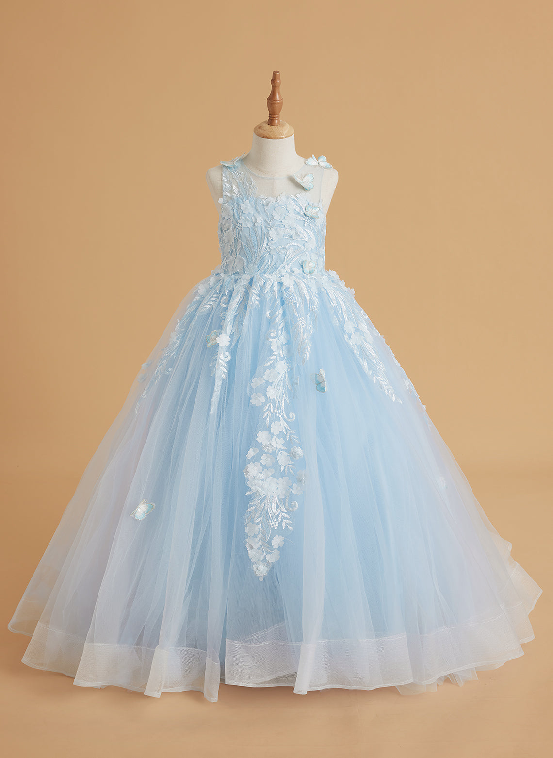 Vestido de princesa rosa para niñas con apliques de encaje 