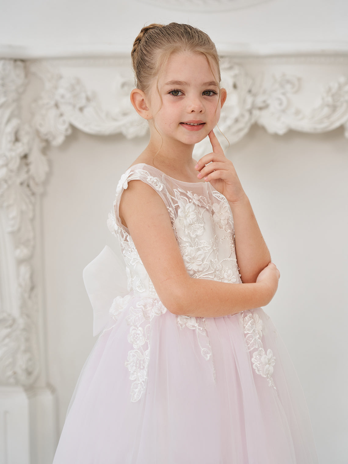 Vestido de niña de las flores de corte A, de tul y encaje hasta el suelo 