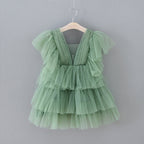 Vestido de niña de las flores de tul verde elegante de hada del jardín encantado