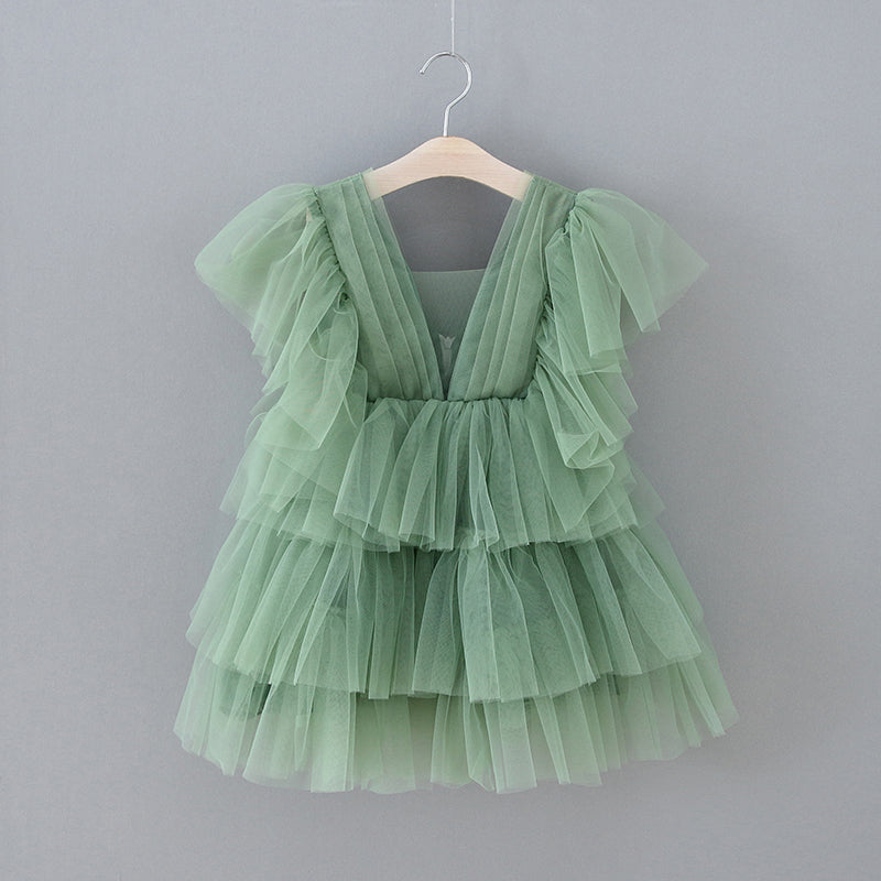 Vestido de niña de las flores de tul verde elegante de hada del jardín encantado