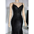 Vestido de fiesta de noche con lentejuelas y escote en V, estilo sirena, glamuroso y dramático, con tirantes finos