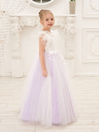 Vestido de niña de las flores con cola de tul y encaje desmontable 